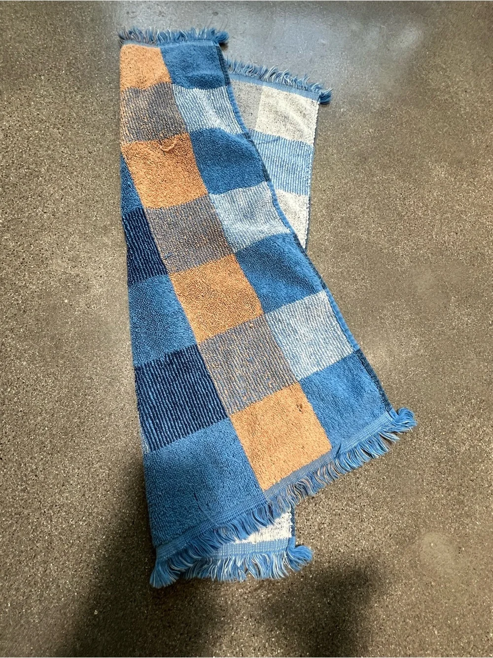 Vintage 1970s/80s Cannon hand towel  Blue white colorblock plaid